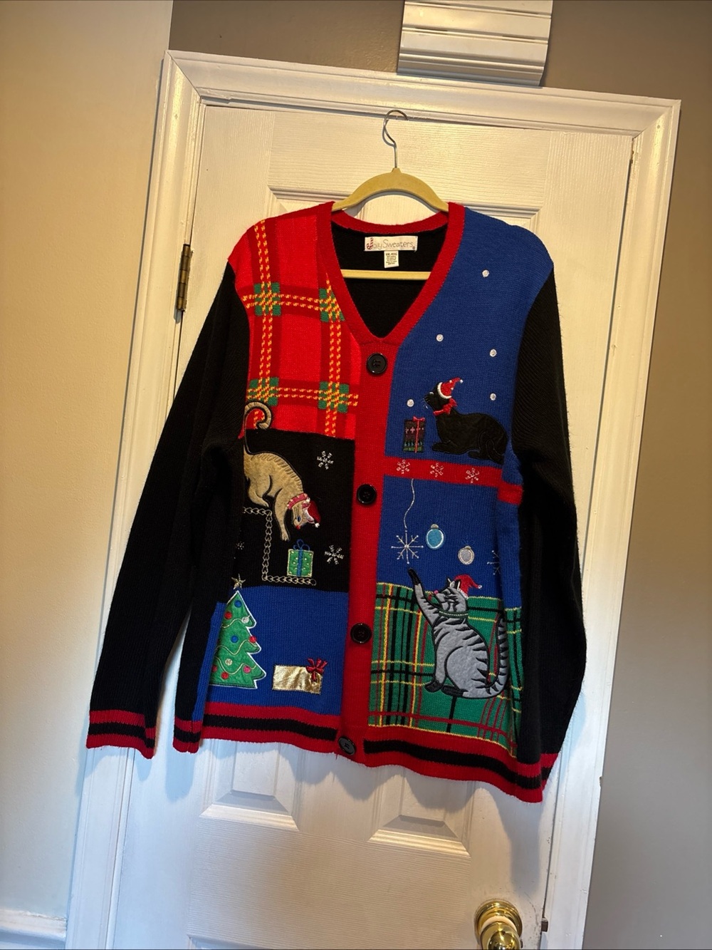 Women’s Jolly Sweaters Plaid Cat Lady Pullover Holiday Christmas Sweater 2XL